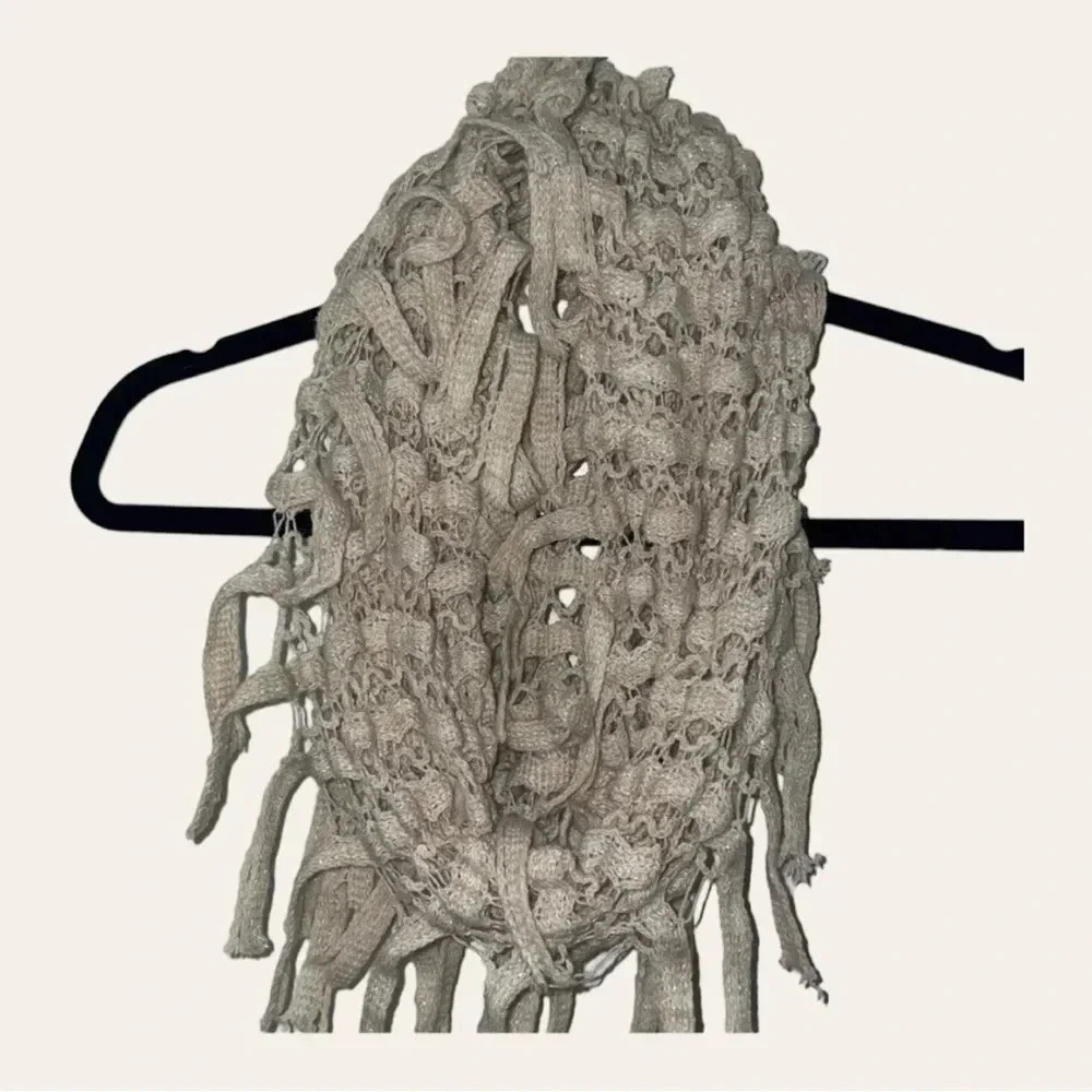 0510. Maurices Textured Knit Infinity Scarf • Tan/Cream with Fringe • OS